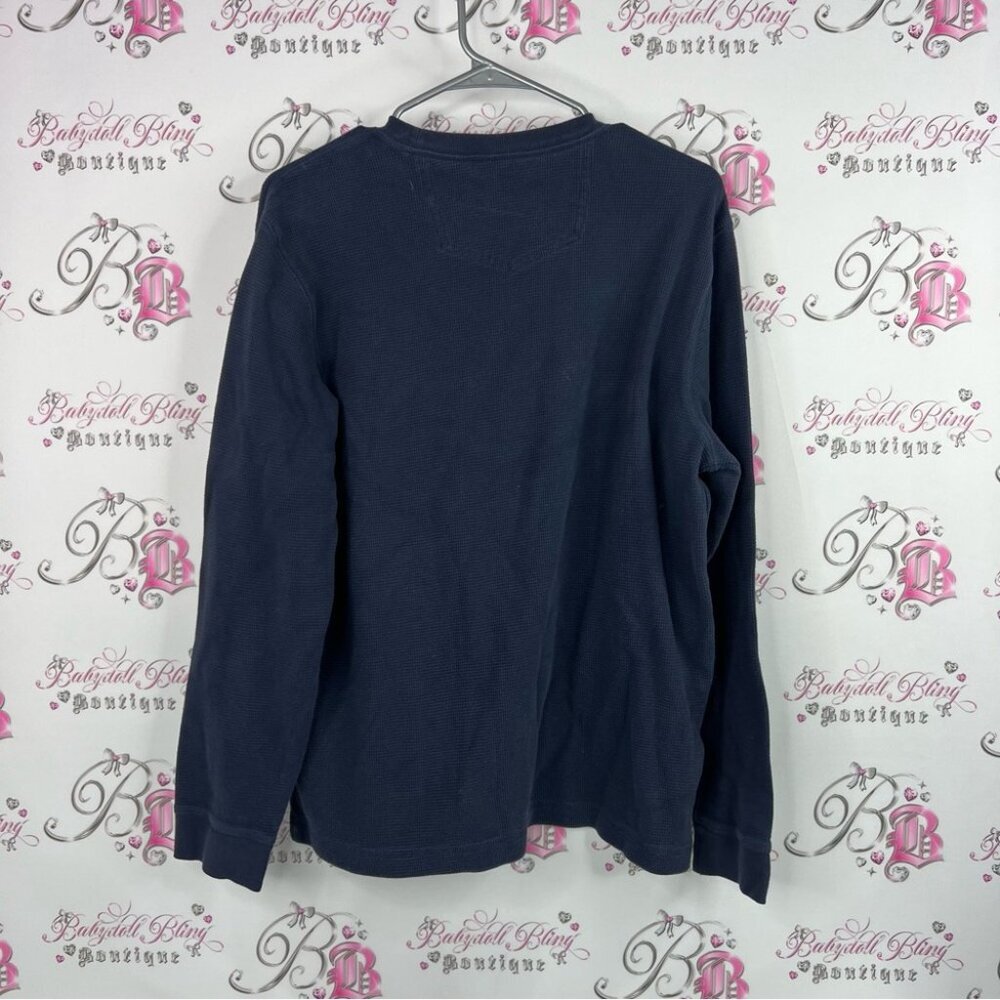 Eddie Bauer long sleeve thermal waffle knit Men's Deep Blue Crewneck Sweater - Picture 2 of 6